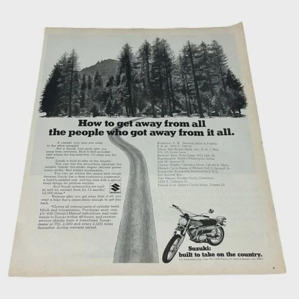 1970 Suzuki Trail Cycle Original Vintage Print Ad